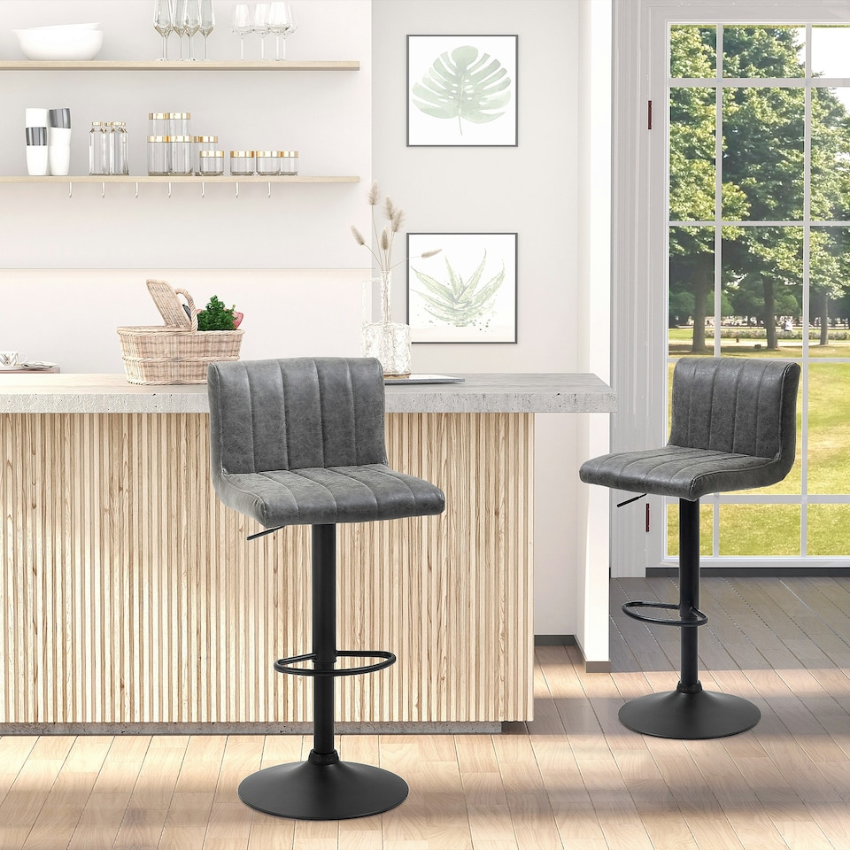image 1 of HOMCOM Set of 2 Adjustable Height Bar Chairs with Footrest, Grey