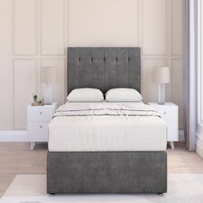 Sloomy Highbury Steel Plush Divan Bed Base 2 Drawers Foot-End With 54 Inch Floor Standing Headboard | Grey | Steel | Double | 1