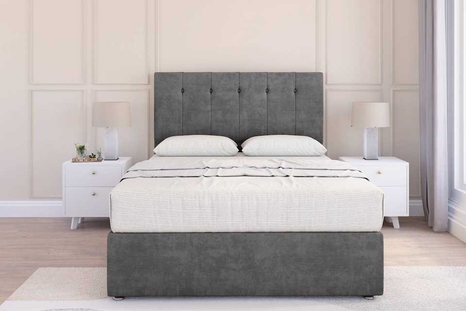 image 1 of Sloomy Highbury Steel Plush Divan Bed Base 2 Drawers Foot-End With 54 Inch Floor Standing Headboard | Grey | Steel | Double | 1