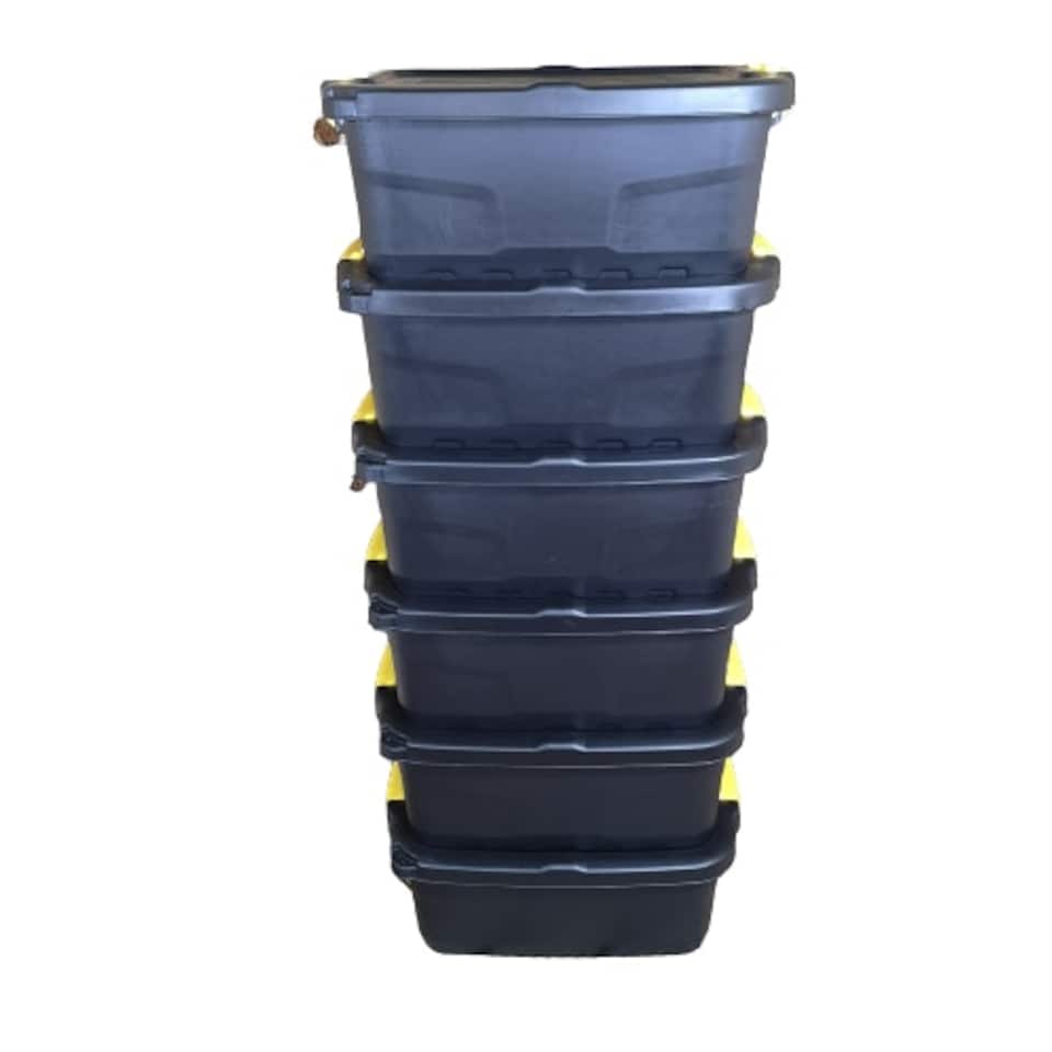 image 1 of 6 x 24L Heavy Duty Storage Boxes, Sturdy, Lockable, Stackable and Nestable Design Storage Chests with Clips in Black