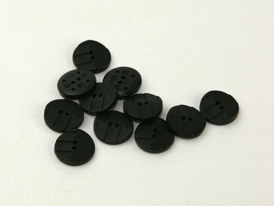 Dill Black 25mm Round Textured Buttons for Dressmaking - per pack of 12