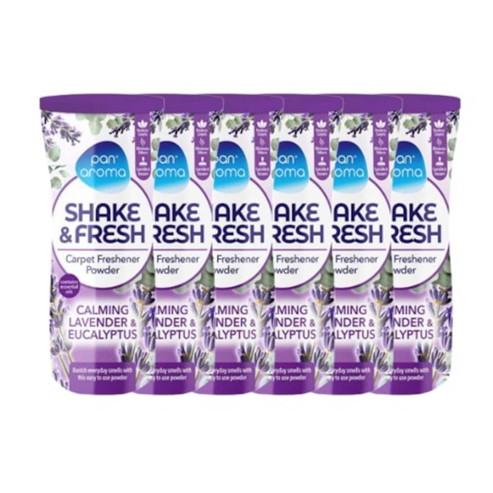 Pan Aroma Shake and Fresh Carpet Freshener Powder Calming Lavender Eucalyptus Multipacks