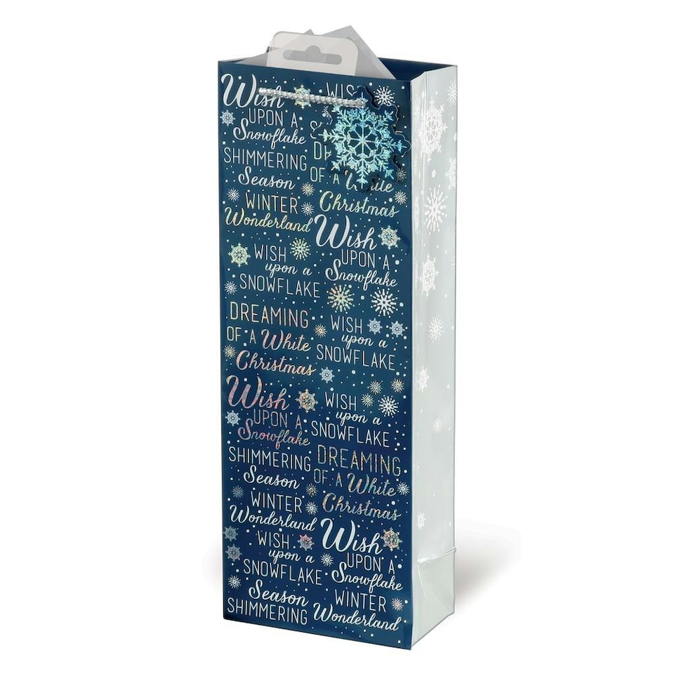 Navy Christmas Text Design Bottle Bag