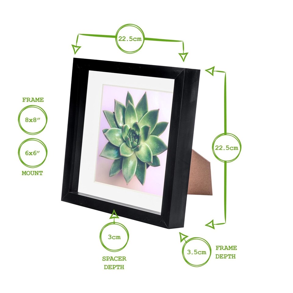image 1 of Nicola Spring 8 x 8" Photo Frame - Light Wood/White Mount - 3D Photo Frame Picture Frame Box Portrait Display Case (22.5 x 22.5cm)