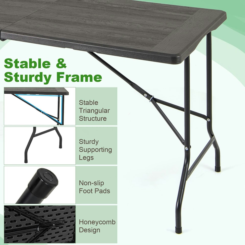 image 1 of COSTWAY 152 cm Portable Folding Picnic Table Dining Table Black