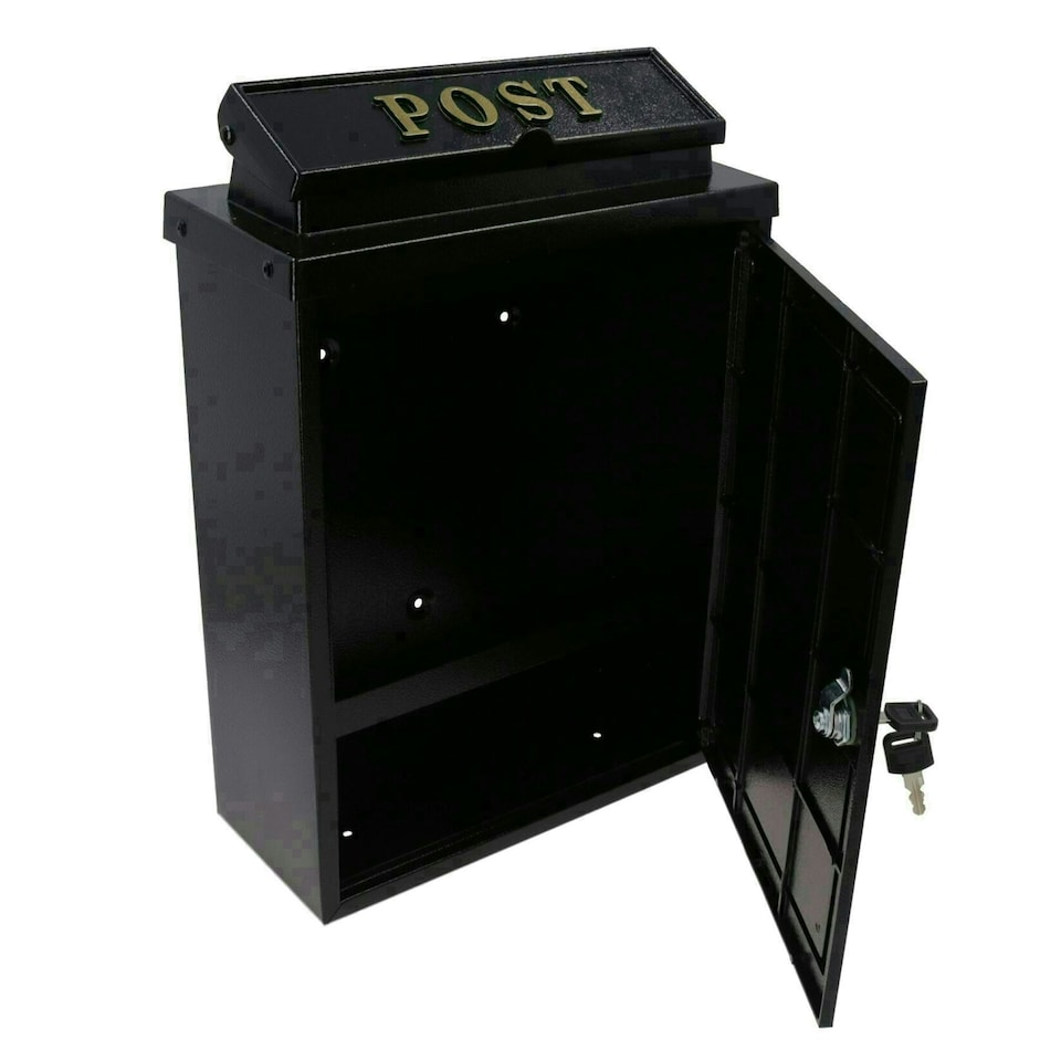 image 1 of Gold Rose Letter Post Mail Box Metal Black Wall Door Gate House Lockable Black