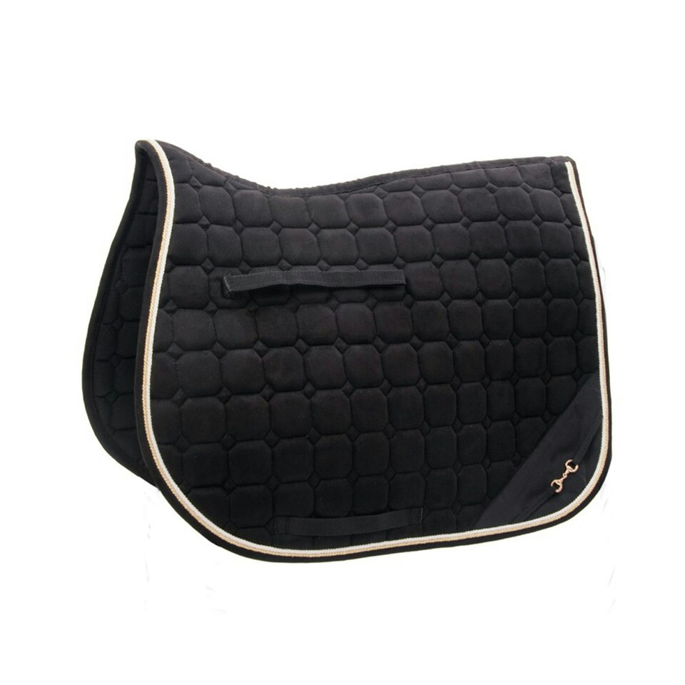 HySPEED On The Bit Suede Horse Saddlepad - Black/Gold - Pony/Cob