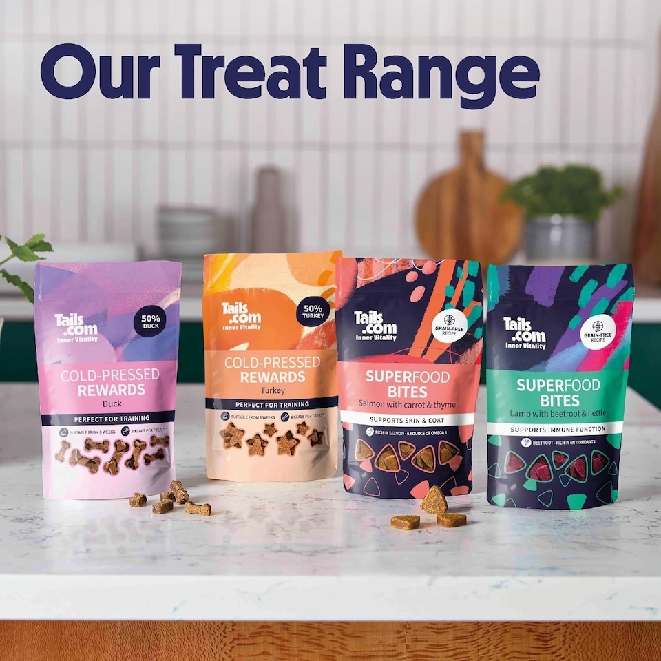 image 1 of 10 x 80g Tails.com Inner Vitality Superfood Bites Dog Treats Pouches - Lamb