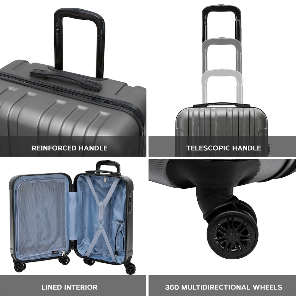 image 1 of Flight Knight Premium Lightweight Suitcase - Built-in Side Lock with USB Port - 8 Spinner Wheels - Hard Shell Carry On Or Check in Luggage 100 Airlines Approved Grey | Anthracite | Large