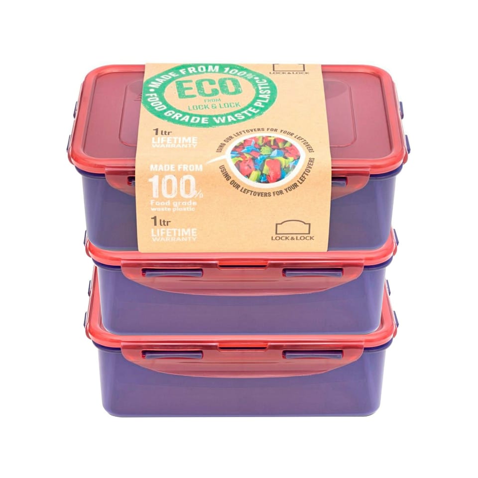 image 1 of LocknLock Eco Food Container Set 1L Rectangular Lunch Storage Box - Pack of 3