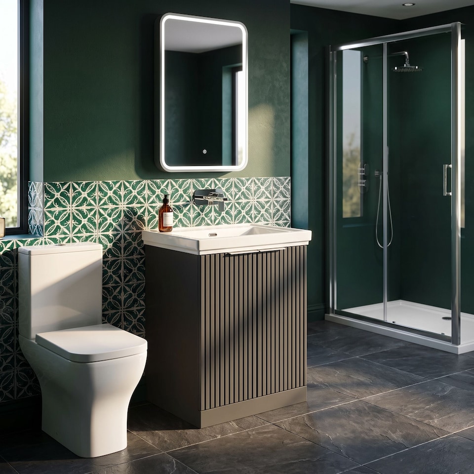 image 1 of Balterley Callingwood Contemporary Floor Standing 2 Door Vanity Unit with Traditional 0 Tap Hole Fireclay Basin , 600mm, Dark Grey