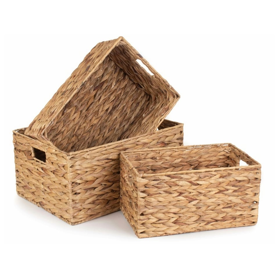 image 1 of Large Water Hyacinth Rectangular Storage Basket | Brown | Brown
