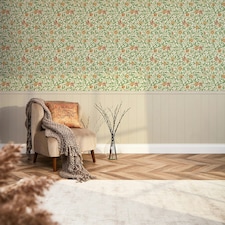 Sample of Beauty Of Nature Panel Wallpaper in Sage Green on Cream with Cream Panel Multi