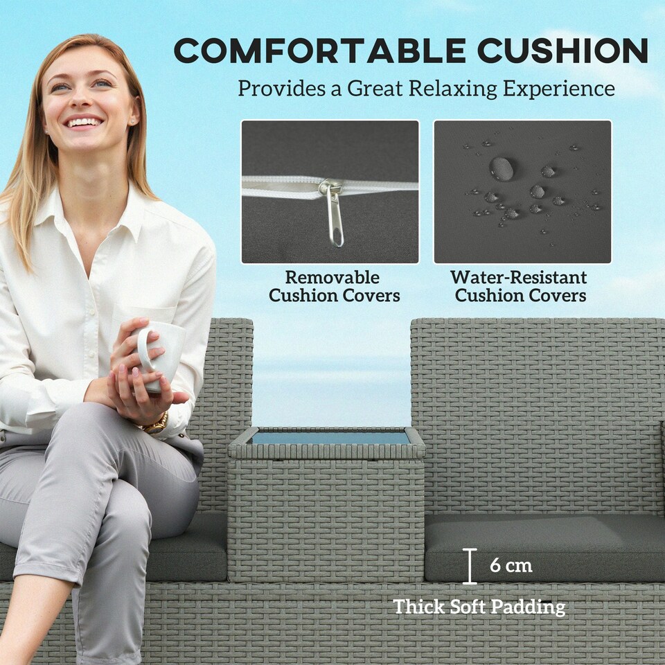 image 1 of Outsunny Rattan Chair Garden Furniture Patio Love Seat Table Grey | Grey