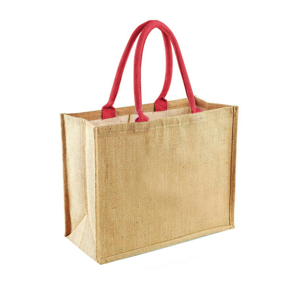 image 1 of Westford Mill Classic Jute Shopper Bag (21 Litres) (Pack of 2) - Natural/Bright Red - One Size