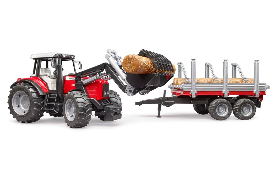 image 1 of Bruder Massey Ferguson 7480 with frontloader and timber trailer Construction Loader Model