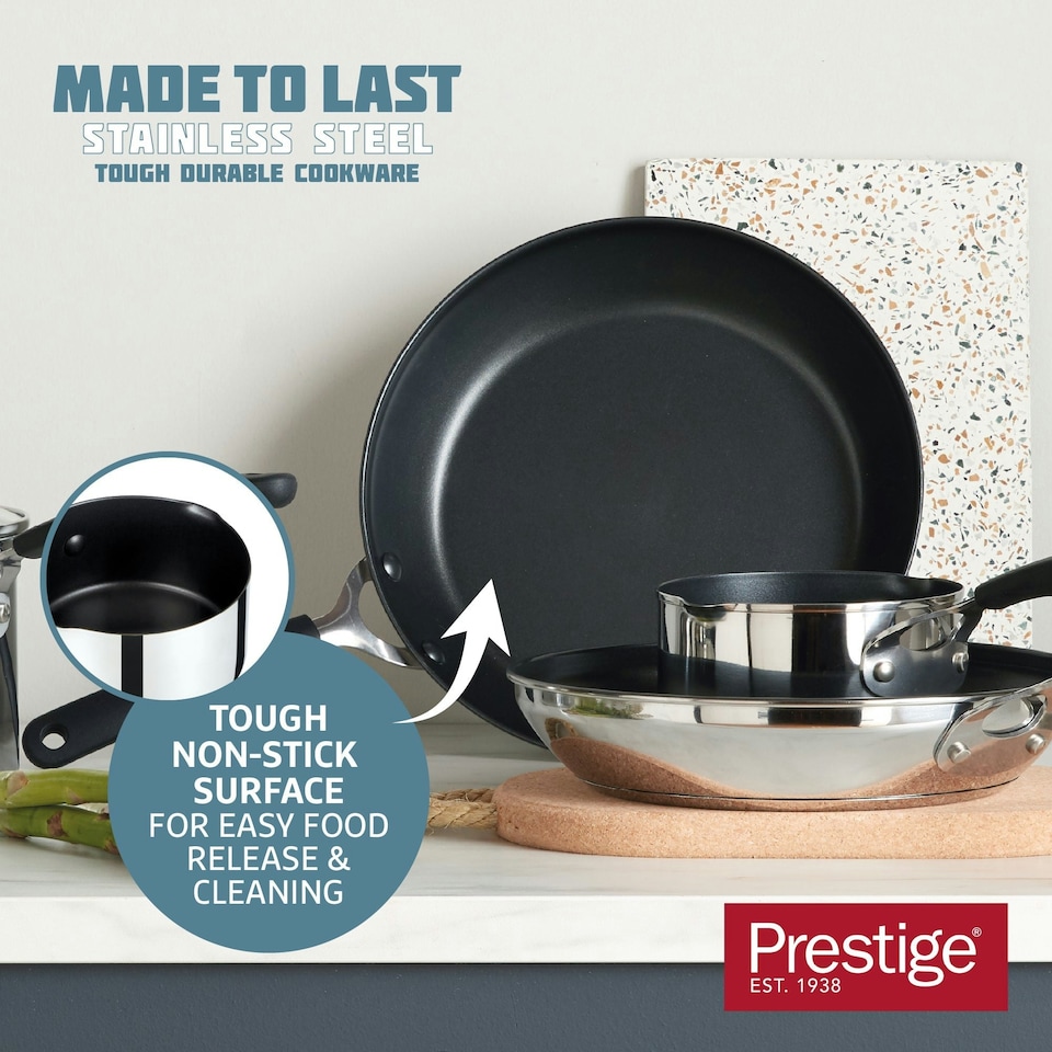 image 1 of Prestige Made to Last Milk Pan in Stainless Steel - Non Stick - 14 cm / 0.9 L
