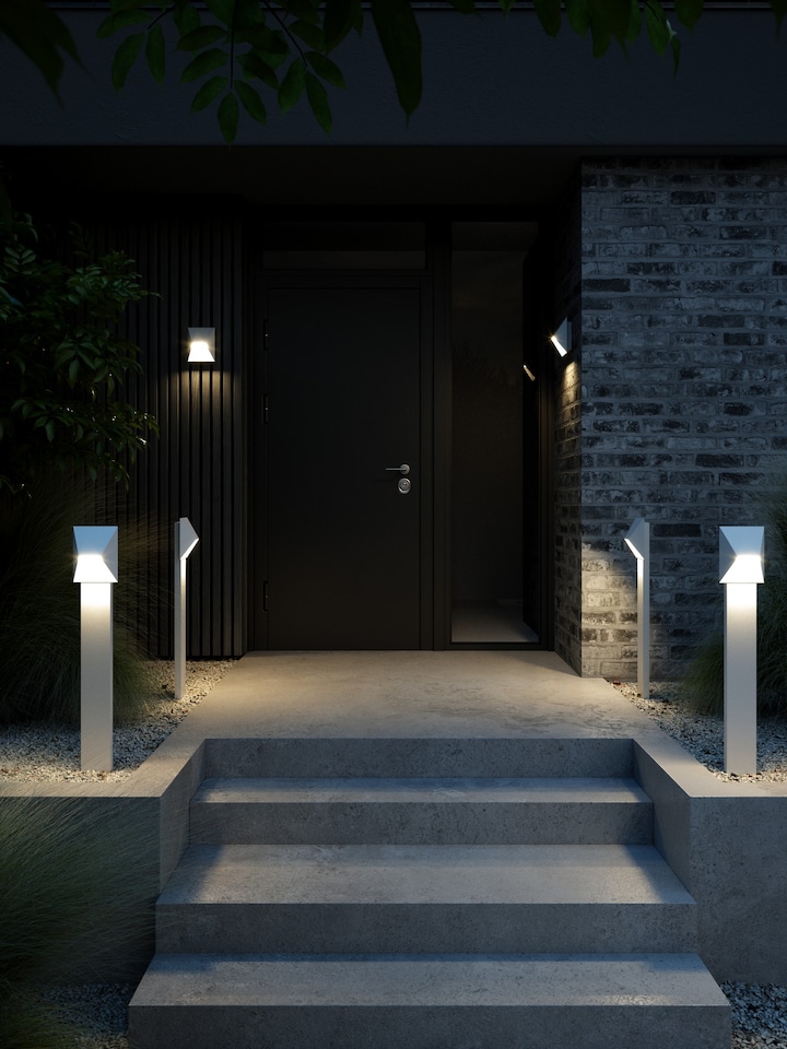 image 1 of Nordlux Pontio Outdoor Wall Light White Aluminium Solar GU10 Sensor Weatherproof - Mains Powered, IP54 | White | White