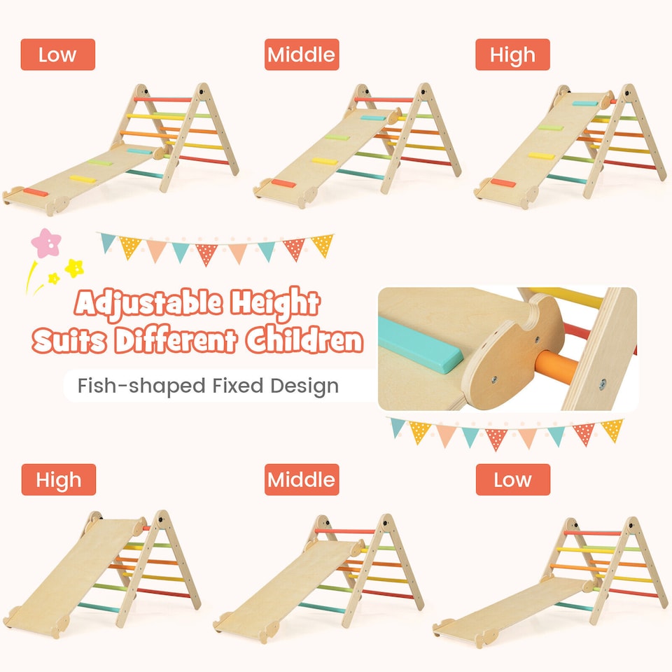 image 1 of COSTWAY 3-in-1 Triangular Climbing Toys Outdoor Toddlers Foldable Triangle Set