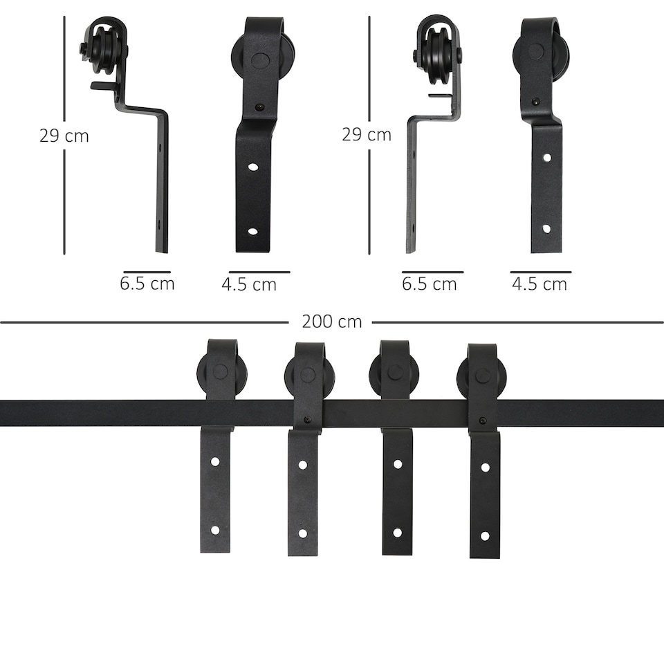 image 1 of HOMCOM 6.6FT/200cm Sliding Barn Door Hardware Track Kit 2 Wood Doors, Black