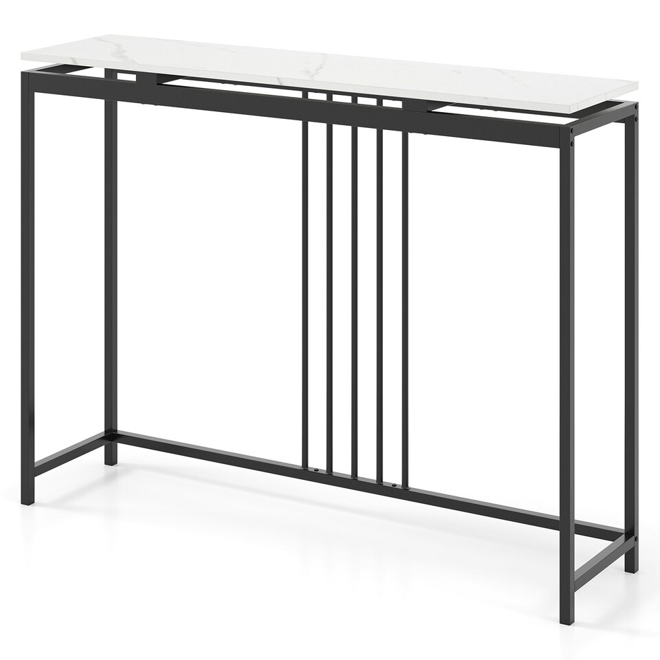 image 1 of COSTWAY 120cm Console Table Faux Marble Sofa Side End Table White Black