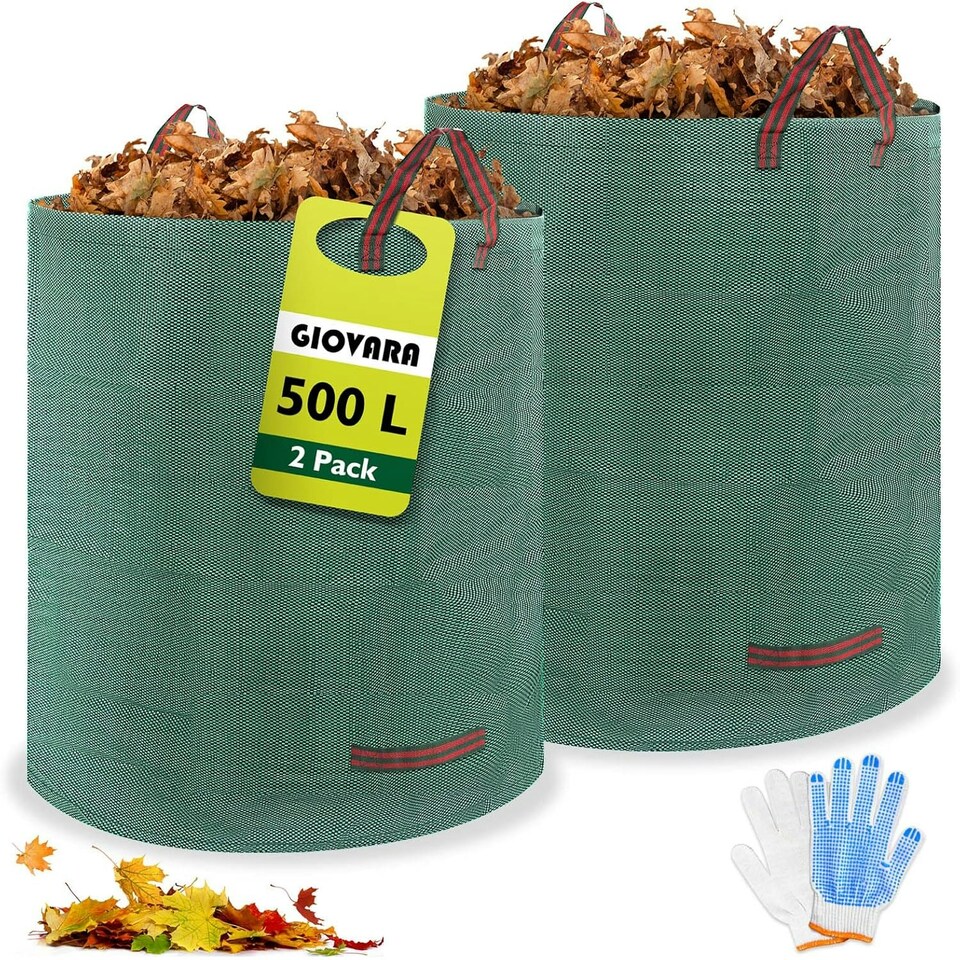 image 1 of 2 x 500L Garden Waste Bags GIOVARA Waterproof Heavy Duty, Waterproof, Foldable, Reusable Garden Waste Bags
