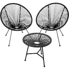 Garden Table and Chairs Santana - retro Acapulco design, weather-resistant, and safety glass tabletop | Black | black | 1