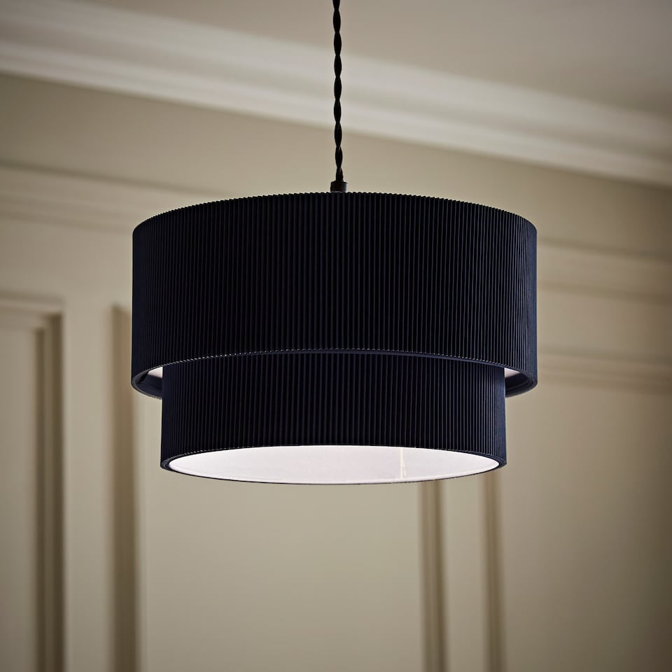 image 1 of ValueLights Mason Ruched Blue Two Tier Ceiling Shade and Bulb