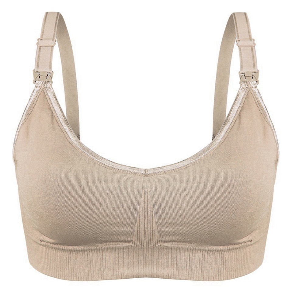 image 1 of Soft & Comfortable Wireless Nursing Bra with Easy Open Clips - Small / Beige