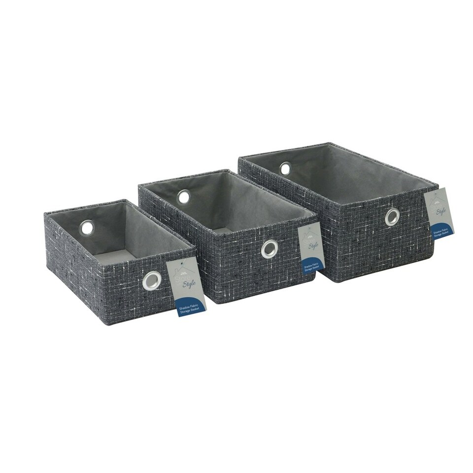 image 1 of JVL Shadow Rectangular Fabric Storage Baskets, Set of 3 | Multi