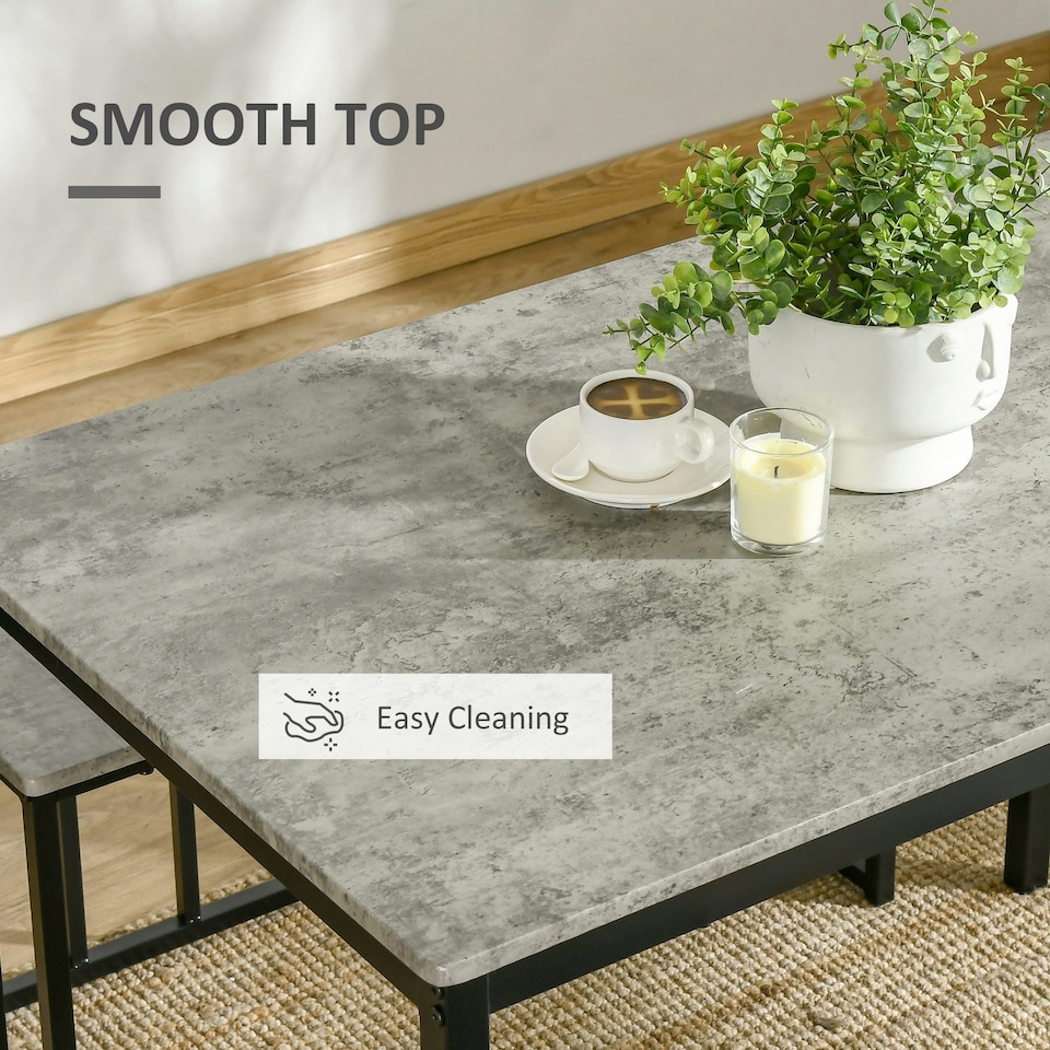 image 1 of HOMCOM Dining Table Set, Concrete Effect Table and Chairs for 4 People, Grey