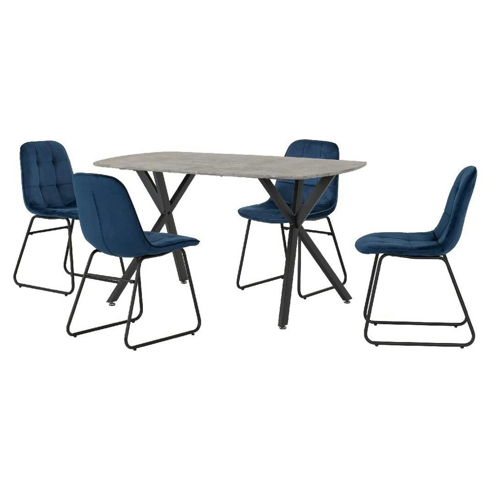 image 1 of Athens Dining Set with 4 Lukas Velvet Chairs Blue | Concrete Effect/Sapphire Blue