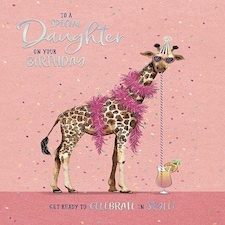 Party Giraffe Sipping Cocktail with Foil Details Special Daughter Birthday Card