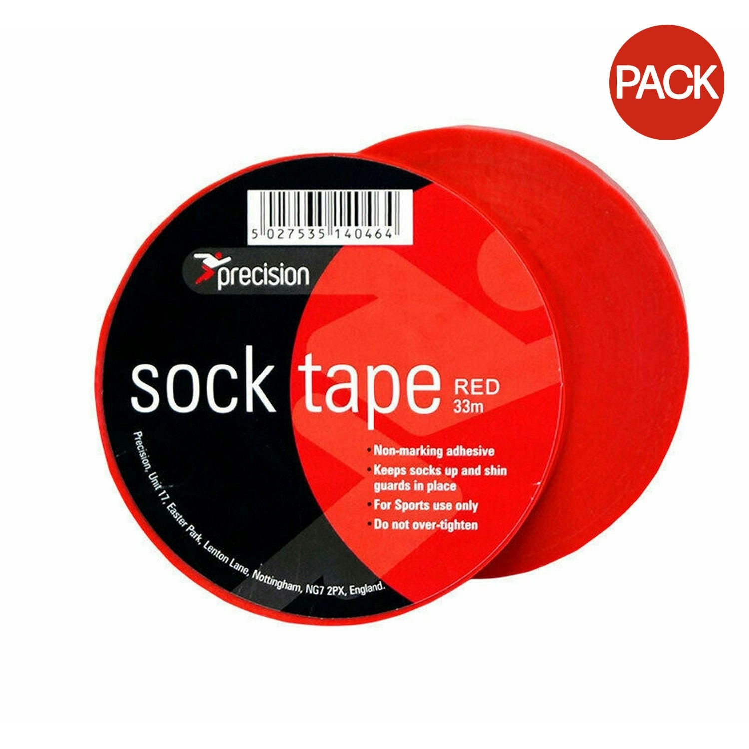 Precision 19mm Sock Tape (Pack Of 10) - Red - 33m