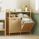 image 2 of HOMCOM Double Tilt Out Laundry Cabinet Bamboo Laundry Hamper Cabinet | Brown | Natural, Cream White | 82W x 33D x 88H cm