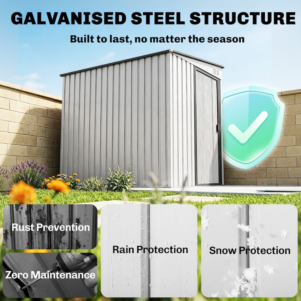 image 1 of Outsunny 7 x 5FT Garden Shed w/ Foundation Lean to Metal Tool Shed White | White