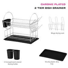 DDCAT201PPBK-Casa - Catania 201 Dish Drainer 2 Tier Black | Silver