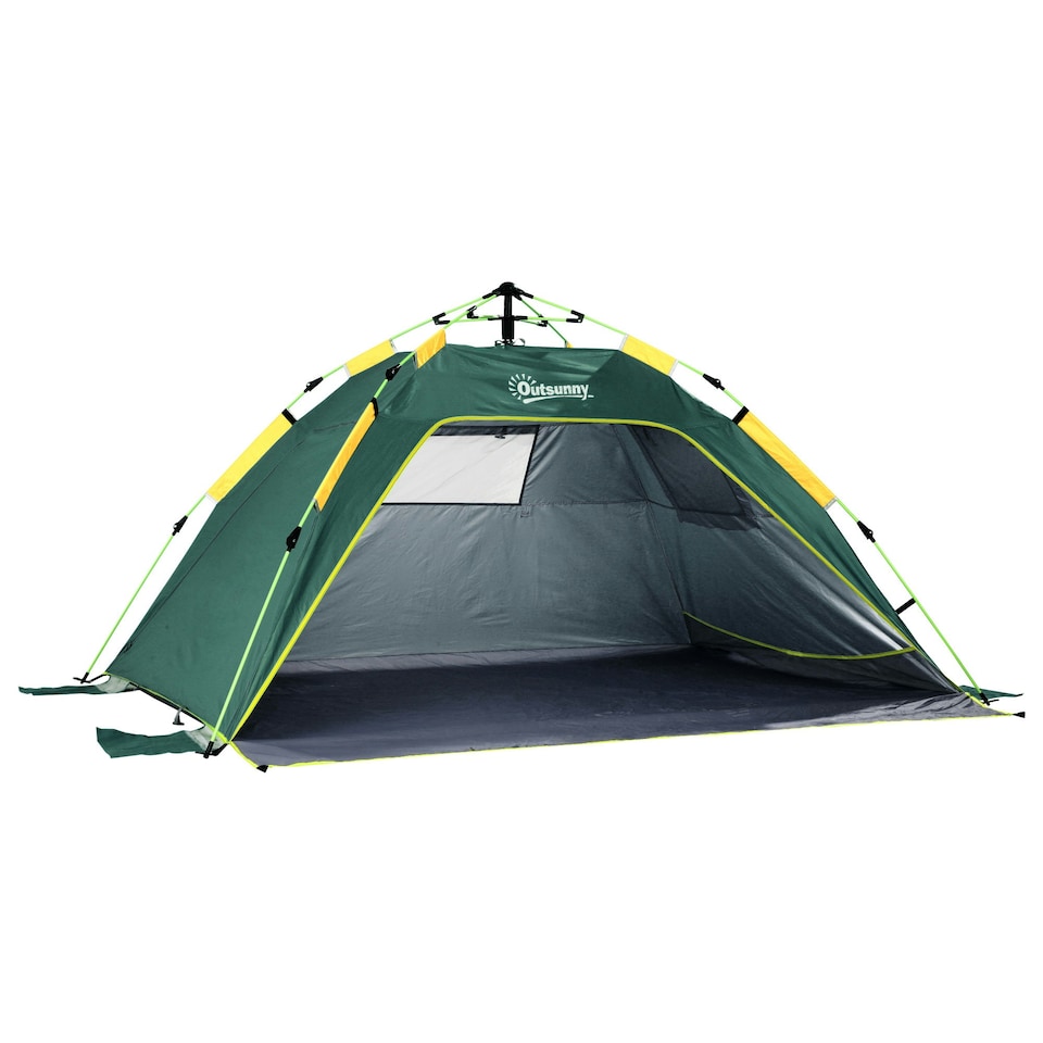 image 1 of Outsunny 2 Man Pop-up Beach Tent Sun Shade Shelter Hut w/ Windows Door Blue