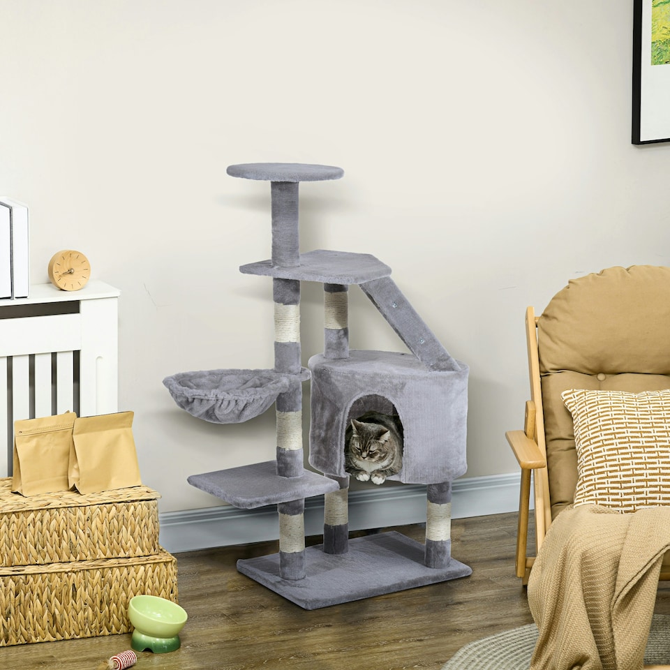 image 1 of PawHut 125cm Cat Tree for Indoor Cats, Kitten Scratching Post, Grey