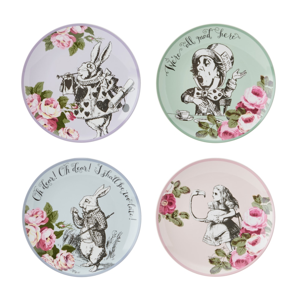 image 1 of Mikasa Alice in Wonderland Side Plate Set Bone China 21cm Set of 4 | Multi
