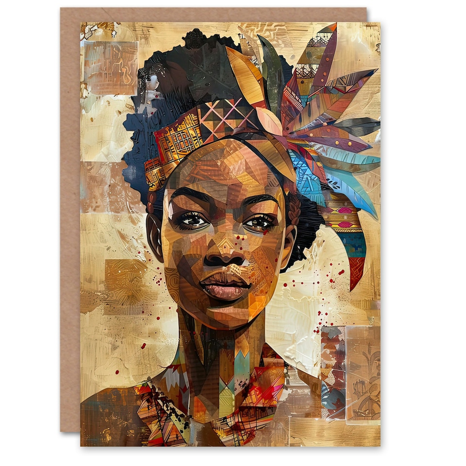 image 1 of African Woman Traditional Headdress Portrait Her Birthday Card