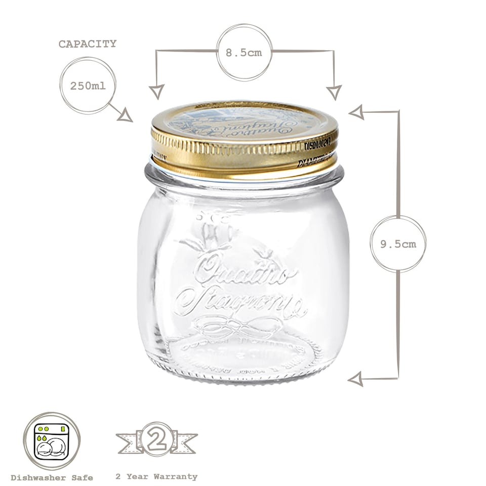 image 1 of Bormioli Rocco Quattro Stagioni Glass Preserving Jars - 250ml - Clear - Pack of 4