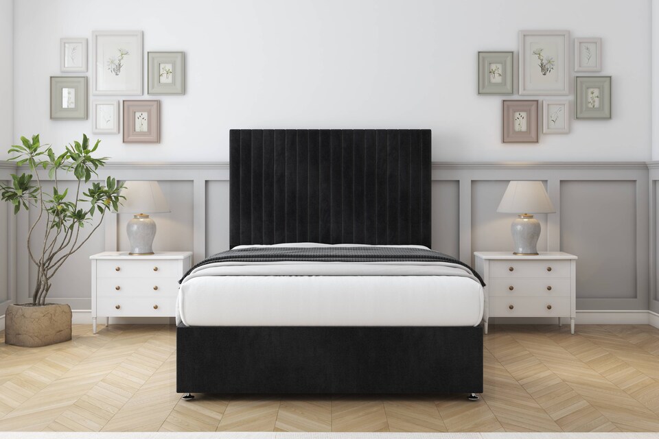image 1 of Sloomy Manhattan Black Naples Divan Bed With Mattress 2 Drawers Footend With 26" Strutted Headboard 4' Small Double | Black | Black | Small Double | 1
