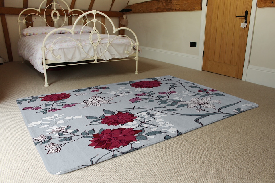image 1 of Red & White Winter Floral Rug | Multi