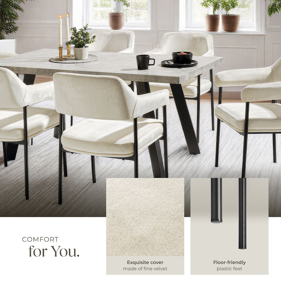 image 1 of Armchair Doe - durable fabric, black powder-coated legs, 120 kg load, 58 x 62 x 85 cm | White | velvet look off-white | 2