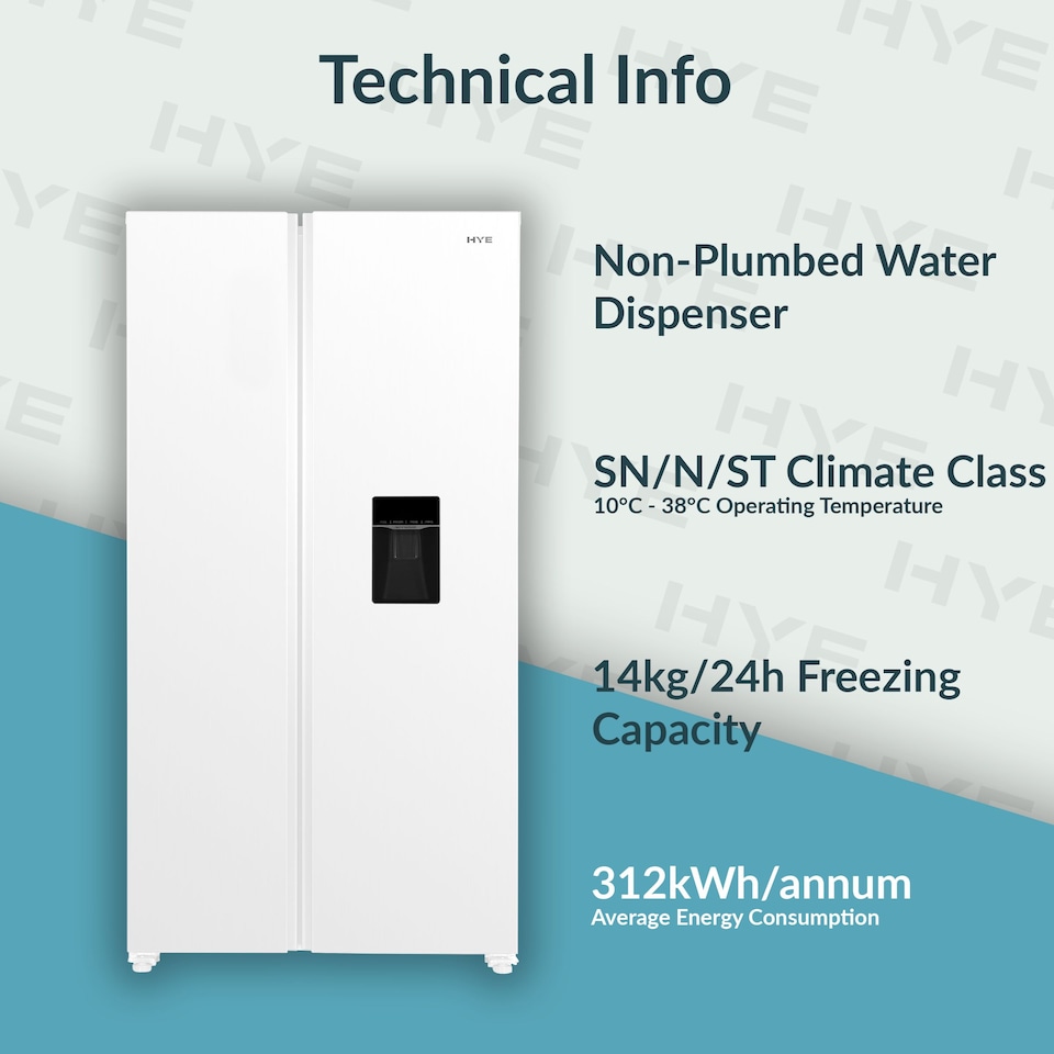 image 1 of HYE 529 Litre No Frost American Fridge Freezer with Non-Plumbed Water Dispenser, 91cm, White - RF01AMWD532W01