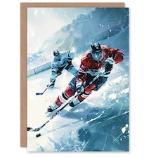 Ice Hockey Players Game Oil Painting Winter Birthday Card