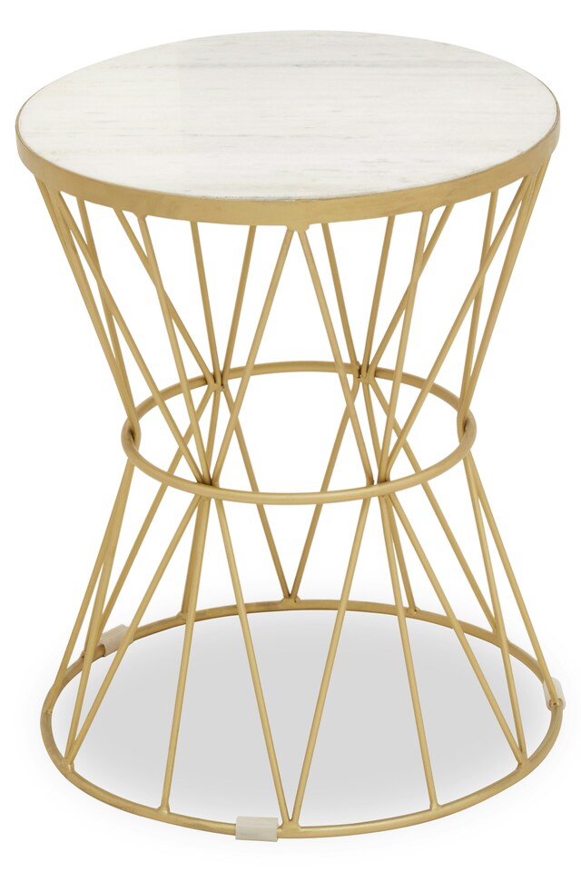 image 1 of Interiors by Premier Luxurious Side Table With Pinched Base, Gold Finish Bedside Table For Bedroom, Round Nesting Table | White