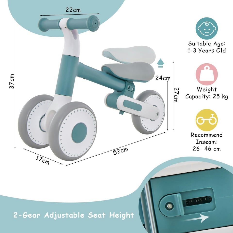 image 1 of COSTWAY Baby Balance Bike 4 Wheels Toddler First Bike Blue