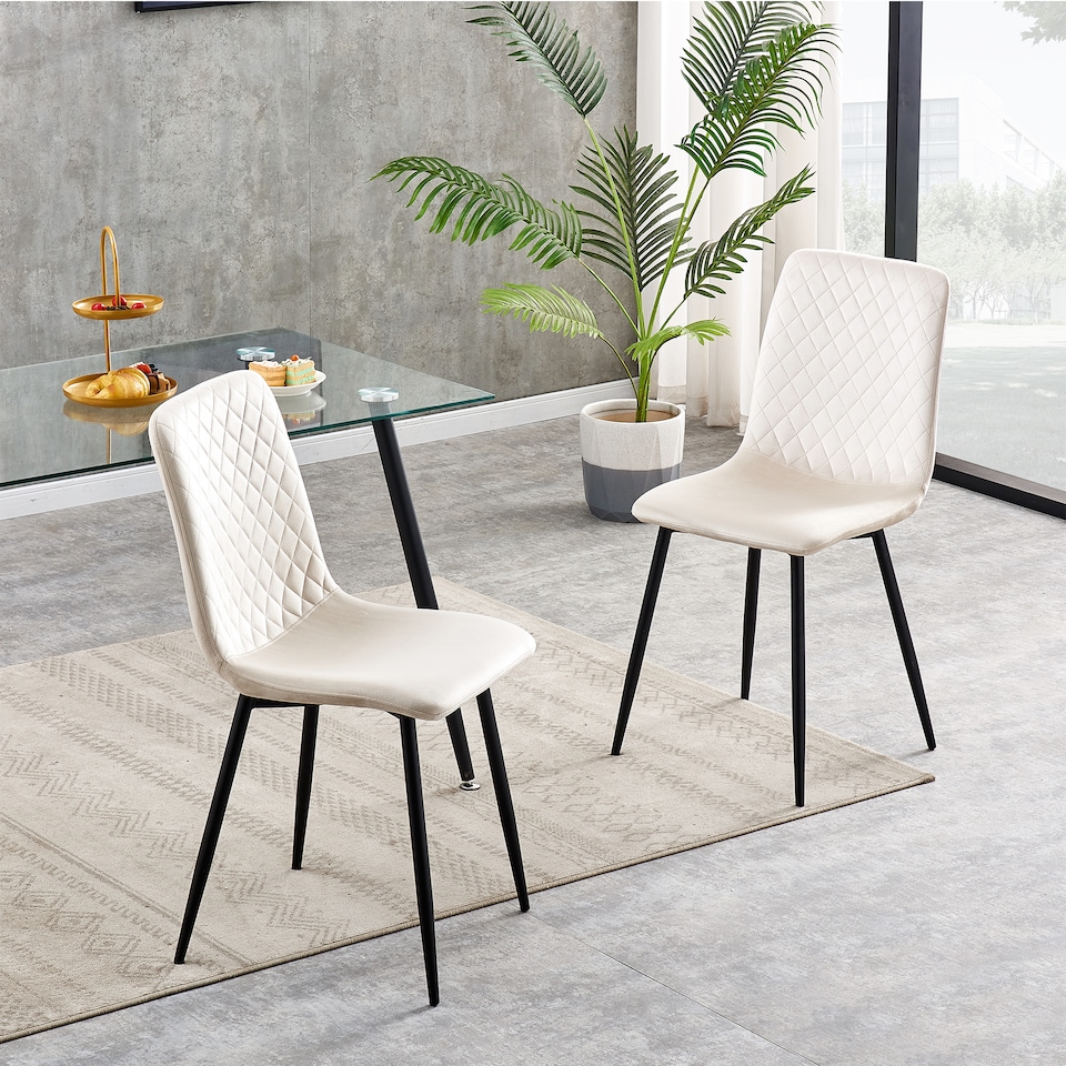image 1 of Dining Chairs Velvet Fabric Lexi Set of 2 Beige by MCC
